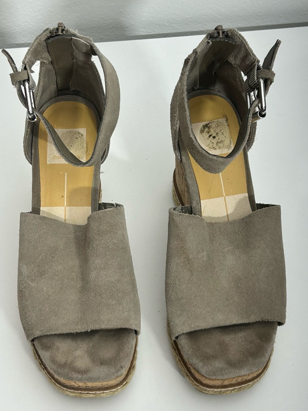 Dolce Vita Taupe Suede Espadrille 4” Wedges with Ankle Strap Back Zip Size 6.5